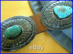 Southwestern Native American Turquoise Stamped Sterling Silver Concho Belt