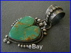 Southwestern Native American Turquoise Sterling Silver Heart Pendant Signed R