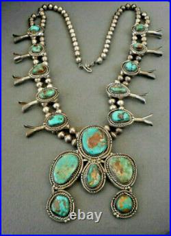 Southwestern Navajo Royston Turquoise Sterling Silver Squash Blossom Necklace