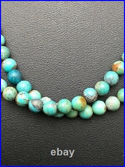 Southwestern Navajo Sterling Silver Blue Turquoise 2 Strand Necklace 8960