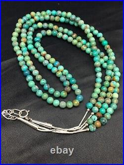 Southwestern Navajo Sterling Silver Blue Turquoise 2 Strand Necklace 8960
