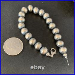Southwestern Silver Pearls 10mm Beads 9 Sterling Silver Bracelet 91009