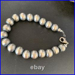 Southwestern Silver Pearls 10mm Beads 9 Sterling Silver Bracelet 91009