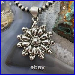 Southwestern Style Sterling Silver Decorated Cluster Floral Pendant For Women