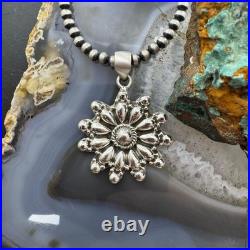 Southwestern Style Sterling Silver Decorated Cluster Floral Pendant For Women