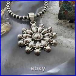 Southwestern Style Sterling Silver Decorated Cluster Floral Pendant For Women