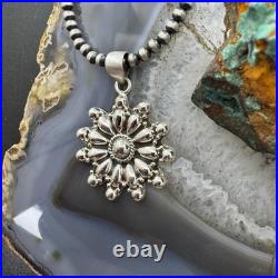 Southwestern Style Sterling Silver Decorated Cluster Floral Pendant For Women