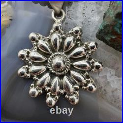 Southwestern Style Sterling Silver Decorated Cluster Floral Pendant For Women