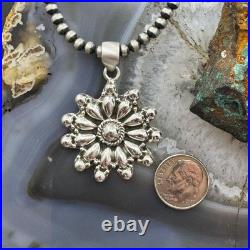 Southwestern Style Sterling Silver Decorated Cluster Floral Pendant For Women