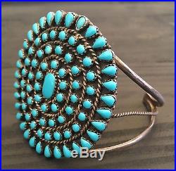 Spectacular Tall Vintage Navajo Turquoise & Sterling Silver Peti Point Cuff