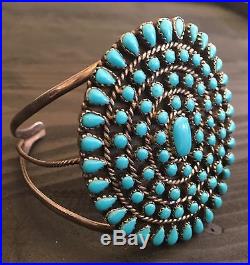 Spectacular Tall Vintage Navajo Turquoise & Sterling Silver Peti Point Cuff