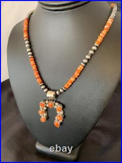 Spiny Oyster Naja Pendant Navajo Pearls Sterling Silver Necklace 12091