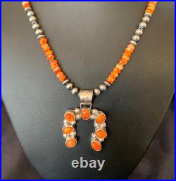 Spiny Oyster Naja Pendant Navajo Pearls Sterling Silver Necklace 12091