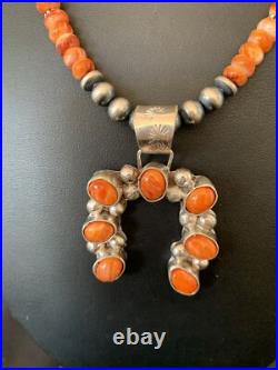 Spiny Oyster Naja Pendant Navajo Pearls Sterling Silver Necklace 12091
