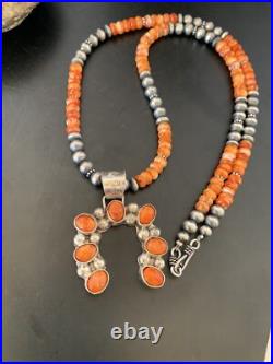 Spiny Oyster Naja Pendant Navajo Pearls Sterling Silver Necklace 12091