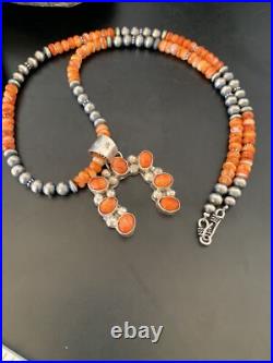Spiny Oyster Naja Pendant Navajo Pearls Sterling Silver Necklace 12091