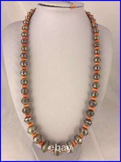 Spiny Oyster Navajo Pearls Bench Bead Sterling Silver Necklace 21 95407