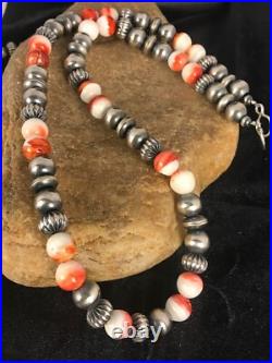 Spiny Oyster Navajo Sterling Silver Beads Necklace 21 8533