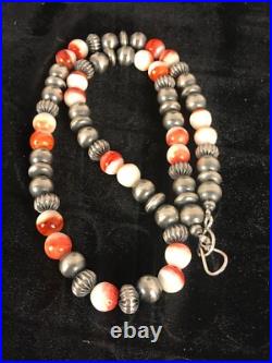 Spiny Oyster Navajo Sterling Silver Beads Necklace 21 8533