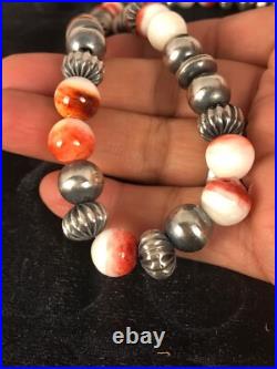 Spiny Oyster Navajo Sterling Silver Beads Necklace 21 8533