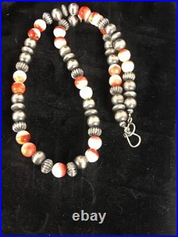 Spiny Oyster Navajo Sterling Silver Beads Necklace 21 8533