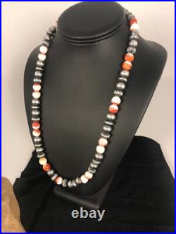 Spiny Oyster Navajo Sterling Silver Beads Necklace 21 8533