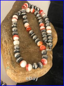 Spiny Oyster Navajo Sterling Silver Beads Necklace 21 8533 Spiny Oyster Navajo Sterling Silver Beads Necklace 21 8533