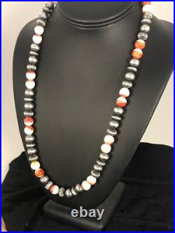 Spiny Oyster Navajo Sterling Silver Beads Necklace 21 8533