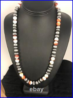 Spiny Oyster Navajo Sterling Silver Beads Necklace 21 8533