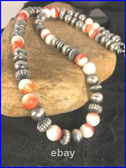 Spiny Oyster Navajo Sterling Silver Beads Necklace 21 8533