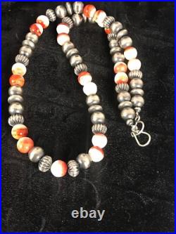 Spiny Oyster Navajo Sterling Silver Beads Necklace 21 8533