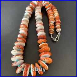 Spiny Oyster & Turquoise Graduated Navajo Sterling Silver Necklace 22 10643