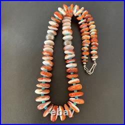 Spiny Oyster & Turquoise Graduated Navajo Sterling Silver Necklace 22 10643