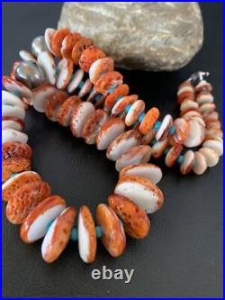 Spiny Oyster & Turquoise Graduated Navajo Sterling Silver Necklace 22 10643
