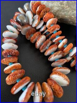 Spiny Oyster & Turquoise Graduated Navajo Sterling Silver Necklace 22 10643 Spiny Oyster & Turquoise Graduated Navajo Sterling Silver Necklace 22 10643
