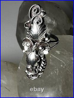 Squash Blossom ring Navajo long size 7.50 sterling silver women Harry Jake