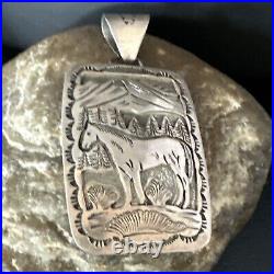 Stamped Horse Pendant Navajo Sterling Silver Necklace 2.5 15171