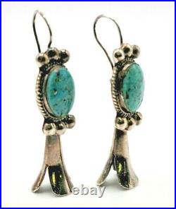 Sterling Silver 925 Navajo Squash Blossom Turquoise Earrings Native American