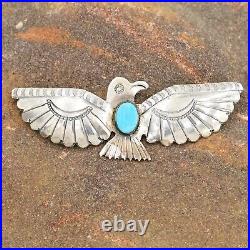 Sterling Silver 925 Old Pawn Navajo Turquoise Gemstone Thunderbird Pin/Brooch