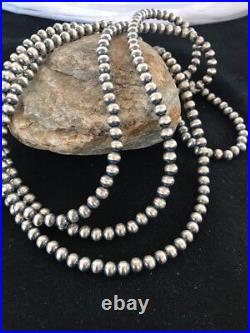 Sterling Silver Bead 6 mm Necklace Native American Navajo Pearls 60 Gift
