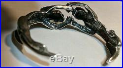 Sterling Silver Fighting Pumas Mens Cuff Bracelet Signed Navajo Indian Ted Ott