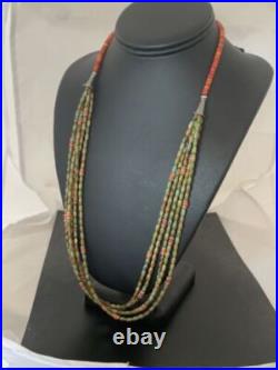 Sterling Silver Graduated Turquoise Spiny Bead 3 Strand Necklace Pendant 00577