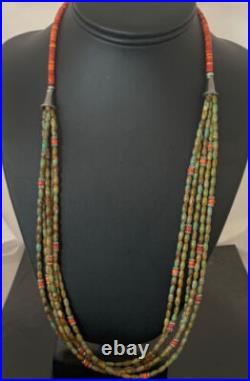Sterling Silver Graduated Turquoise Spiny Bead 3 Strand Necklace Pendant 00577