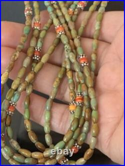 Sterling Silver Graduated Turquoise Spiny Bead 3 Strand Necklace Pendant 00577
