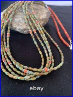 Sterling Silver Graduated Turquoise Spiny Bead 3 Strand Necklace Pendant 00577