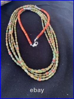 Sterling Silver Graduated Turquoise Spiny Bead 3 Strand Necklace Pendant 00577