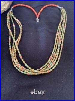 Sterling Silver Graduated Turquoise Spiny Bead 3 Strand Necklace Pendant 00577