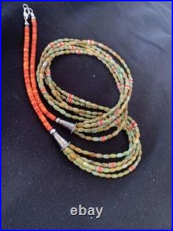 Sterling Silver Graduated Turquoise Spiny Bead 3 Strand Necklace Pendant 00577