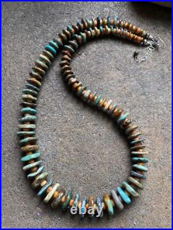 Sterling Silver Graduated Turquoise Spiny Oyster Bead Necklace. 25 inch