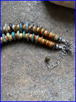 Sterling Silver Graduated Turquoise Spiny Oyster Bead Necklace. 25 inch